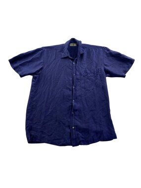 Robert Stock Mens Shirt Medium Purple 100% Silk Short Sleeve Button Up Casual